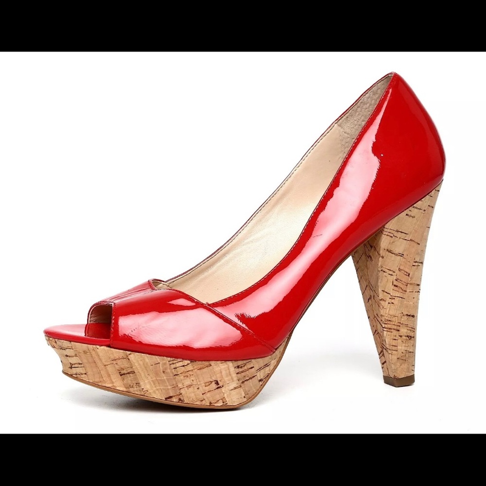 Patent Leather Red Cork Platform Heels 7.5